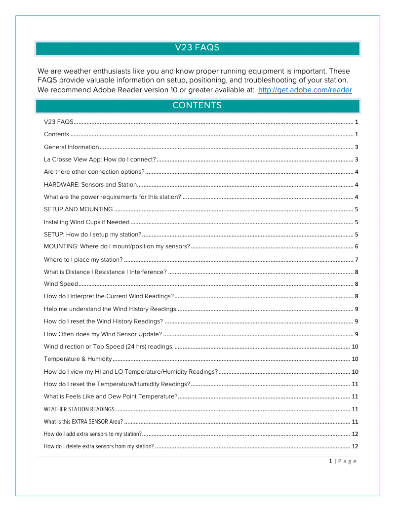 Page n°1 - FAQ La Crosse Technology V23