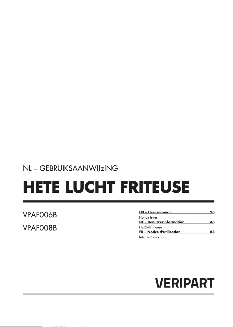 Page n°1 - Manuel utilisateur Veripart VPAF006B