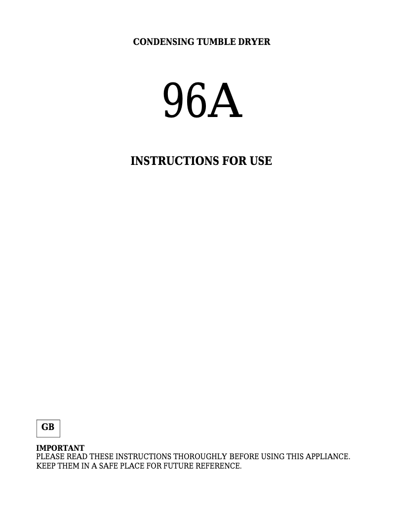 Page 1 de la notice Manuel utilisateur White Knight 96AW