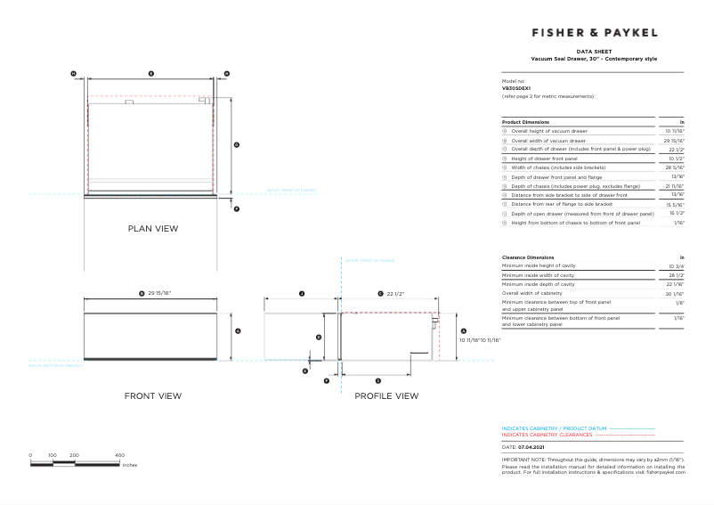 Page n°1 - Fiche technique Fisher & Paykel VB30SDEX1