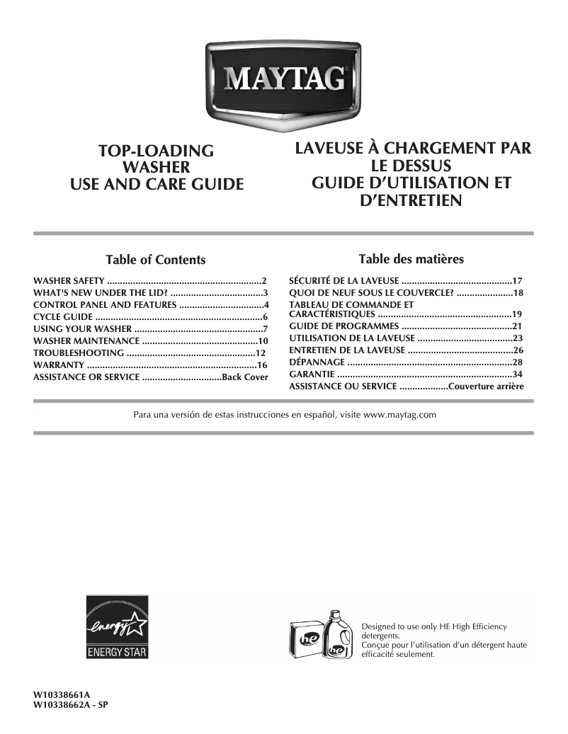 Page 1 de la notice Manuel utilisateur Maytag Centennial MVWC300XW