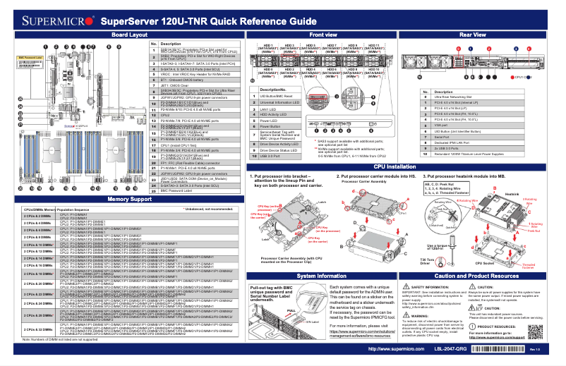 Page 1 de la notice Guide de démarrage rapide Supermicro SuperServer SYS-120U-TNR