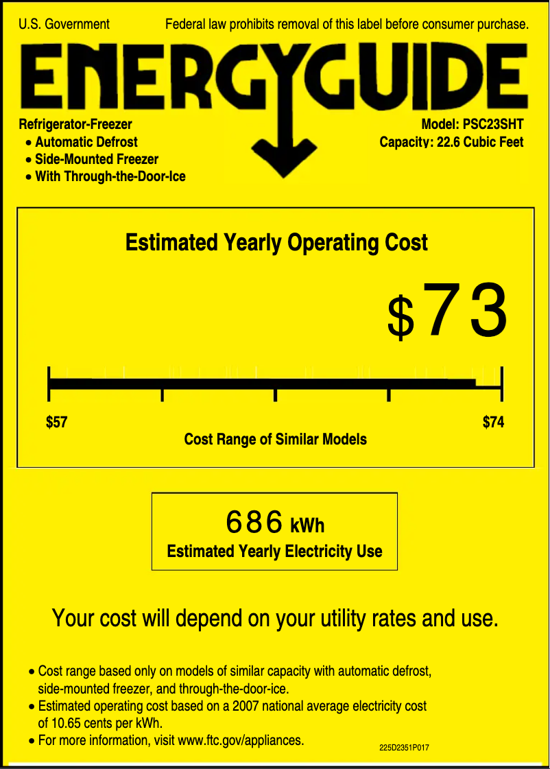 Page n°1 - Label énergétique GE PSC23SHTSS
