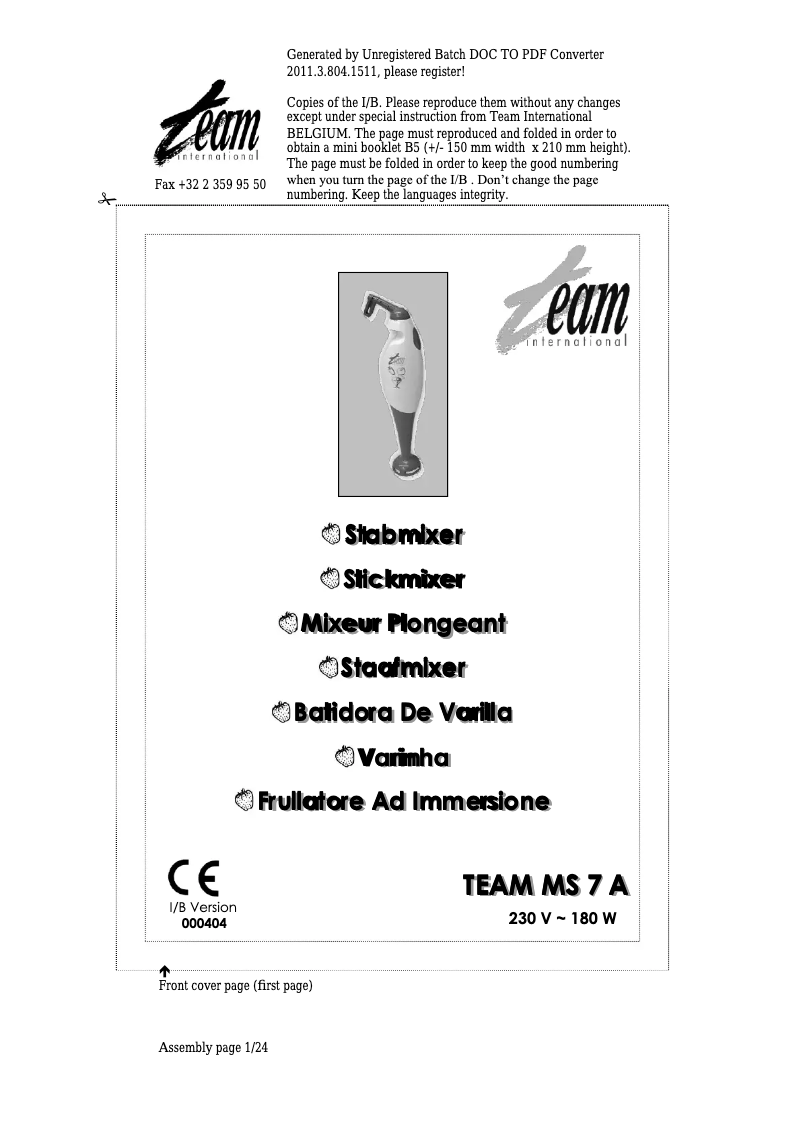 Page 1 de la notice Manuel utilisateur Team MS 7