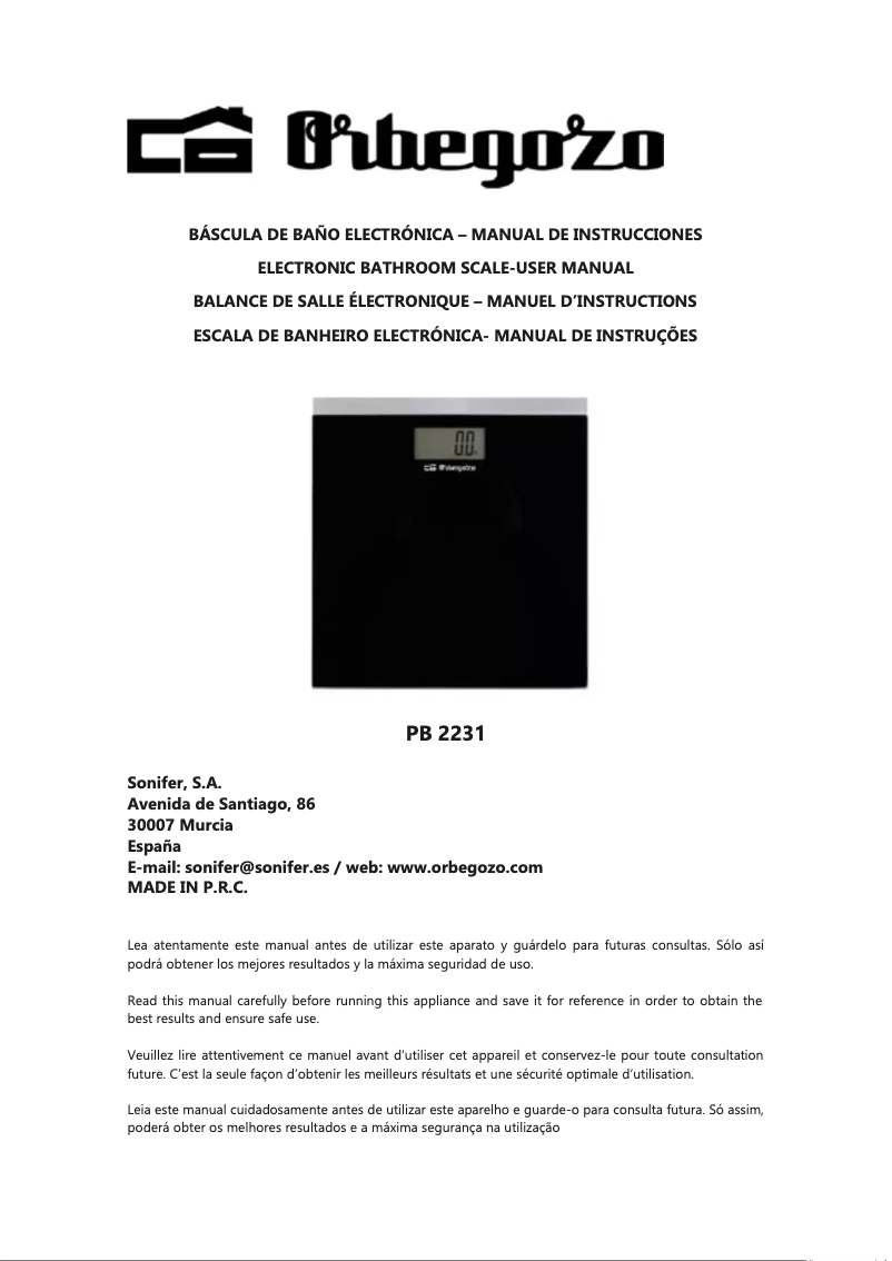 Page n°1 - Manuel utilisateur Orbegozo PB 2231