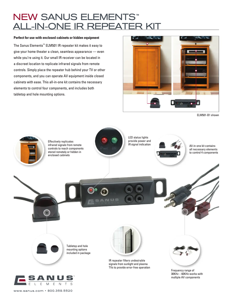 Page 1 de la notice Fiche technique Sanus Elements ELM501