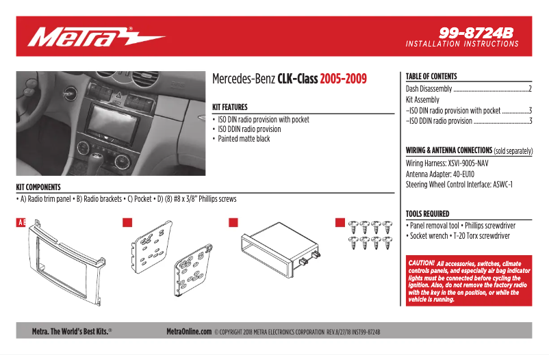 Page 1 de la notice Manuel utilisateur Metra 99-8724B