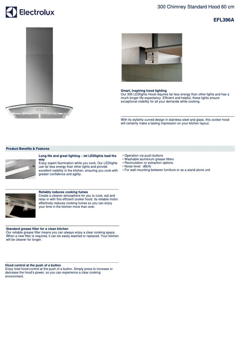 Page 1 de la notice Fiche technique Electrolux EFL396A