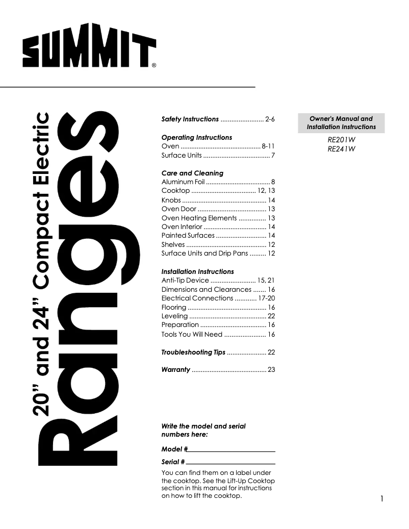 Image de la première page du manuel de l'appareil RE241W