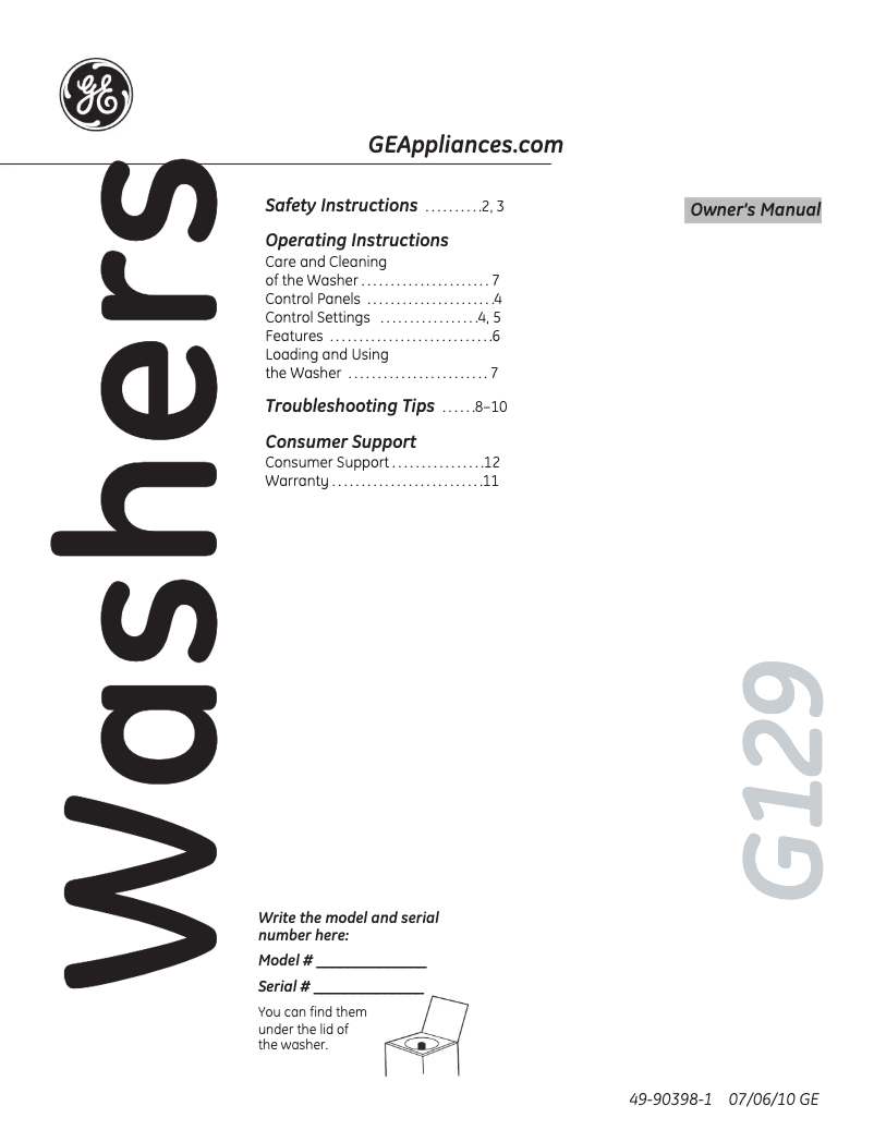 Page 1 de la notice Manuel utilisateur GE GTWN4000MWS