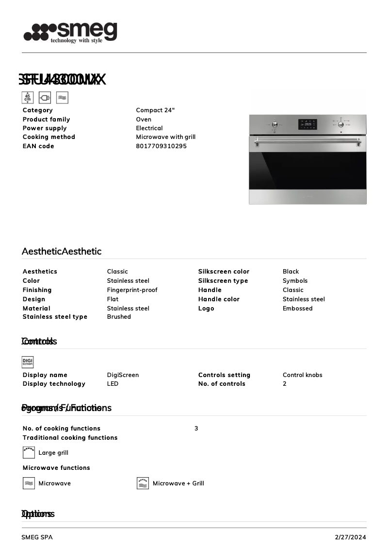 Page 1 de la notice Fiche technique Smeg SFU4300MX