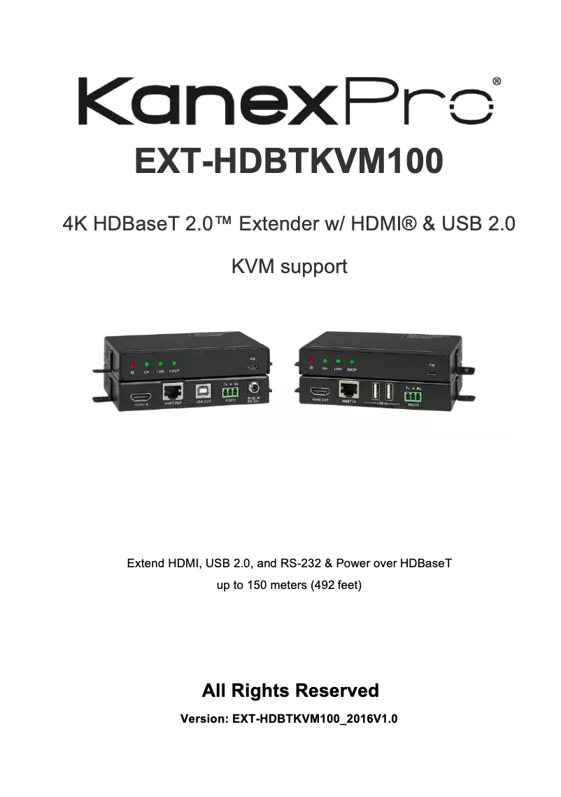 Page 1 de la notice Manuel utilisateur KanexPro EXT-HDBTKVM100