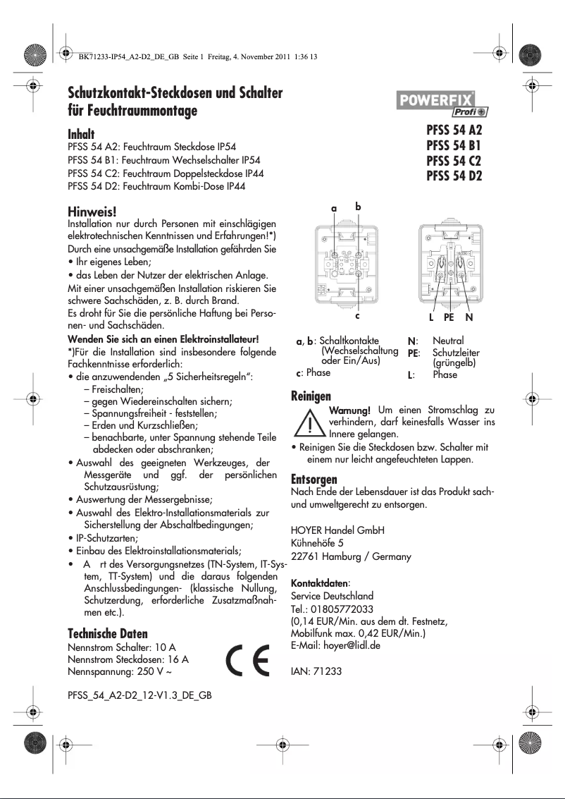 Page n°1 - Manuel utilisateur Powerfix PFSS 54 A2