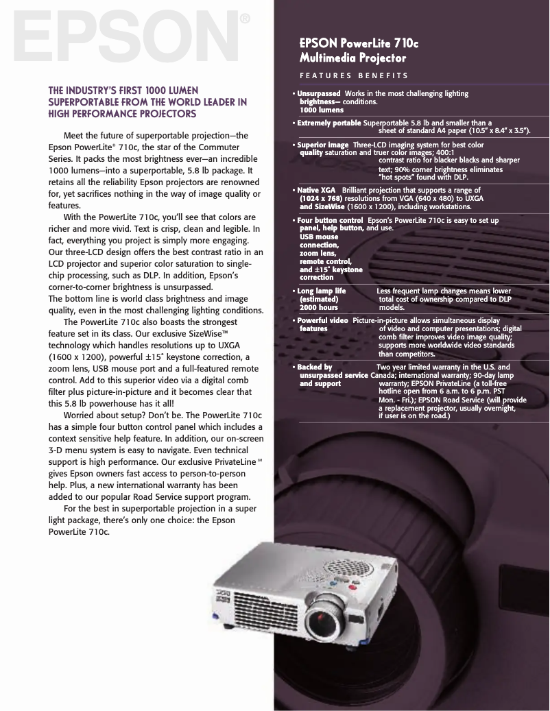 Page 1 de la notice Brochure Epson PowerLite 710c