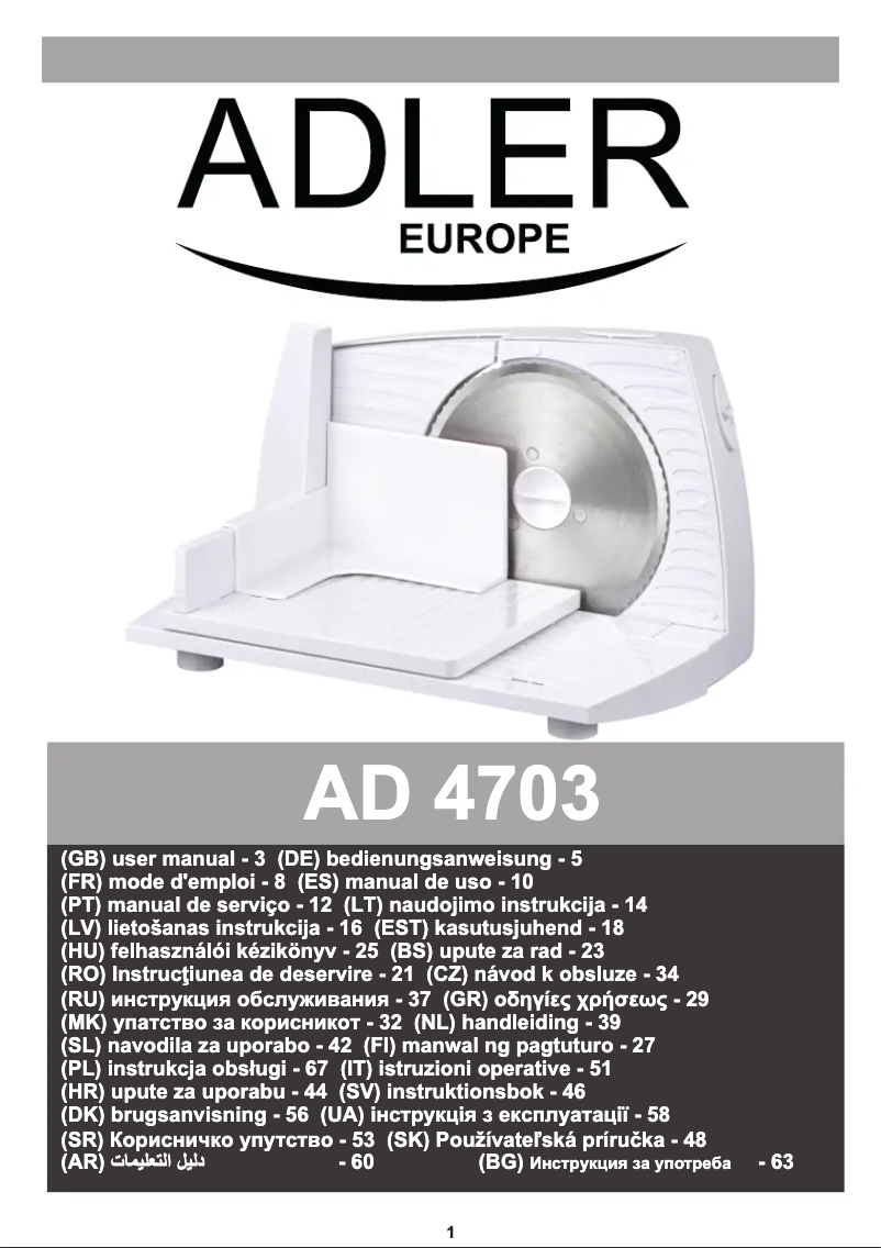 Page 1 de la notice Manuel utilisateur Adler AD 4703