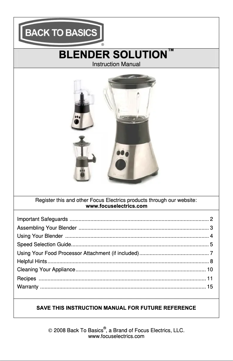 Page n°1 - Manuel utilisateur WestBend 5000