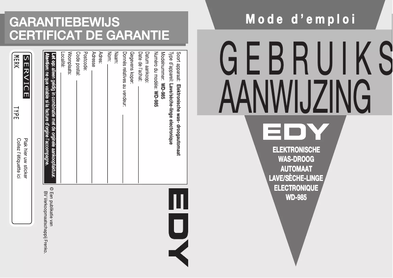 Page 1 de la notice Manuel utilisateur Edy WD985