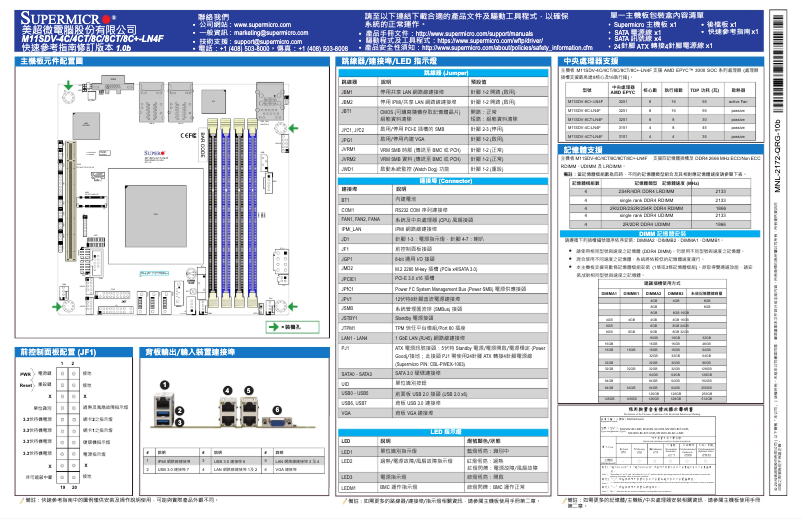 Page 1 de la notice Guide de démarrage rapide Supermicro M11SDV-4CT-LN4F