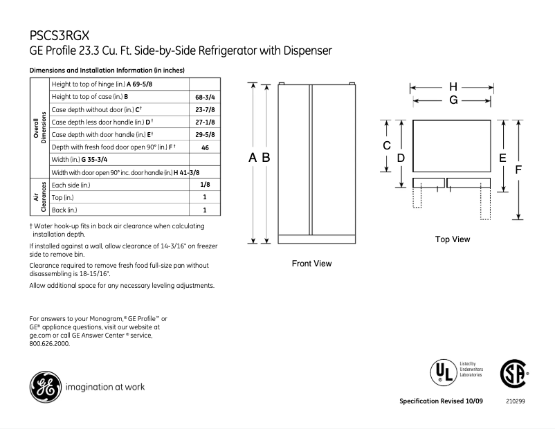 Page 1 de la notice Fiche technique GE PSCS3RGXSS