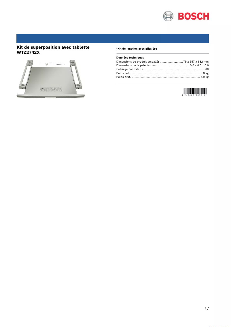 Page n°1 - Manuel utilisateur Bosch WTZ2742X