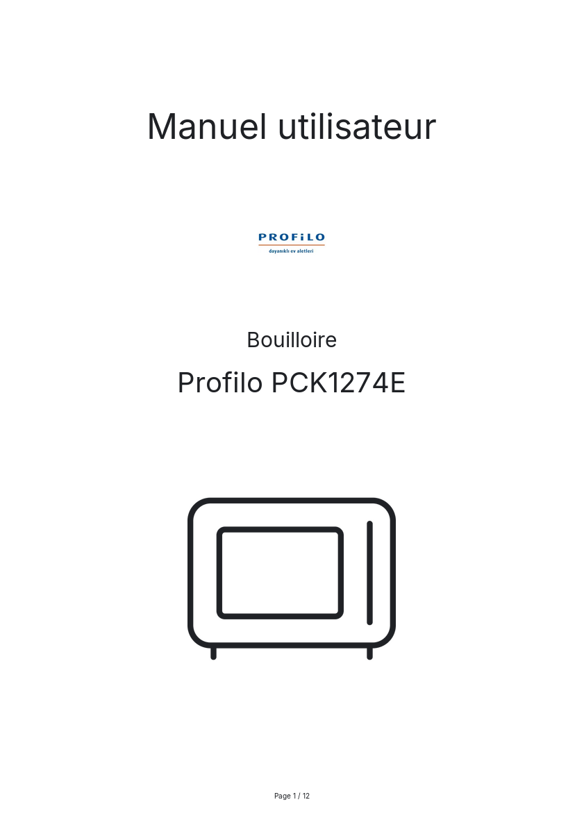 Page n°1 - Manuel utilisateur Profilo PCK1274E