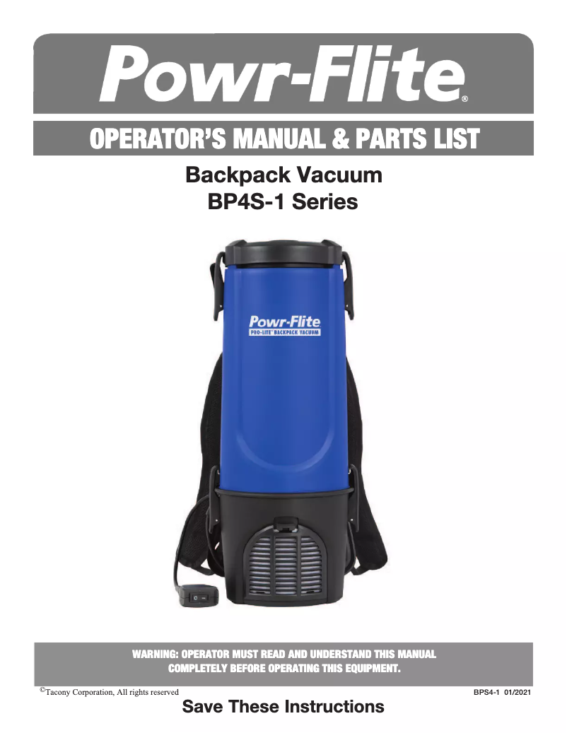 Page n°1 - Manuel utilisateur Powr-Flite Pro-Lite BP4S