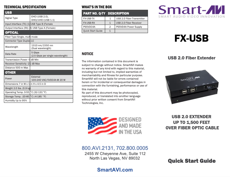 Page 1 de la notice Guide de démarrage rapide Smart-AVI FX-USB