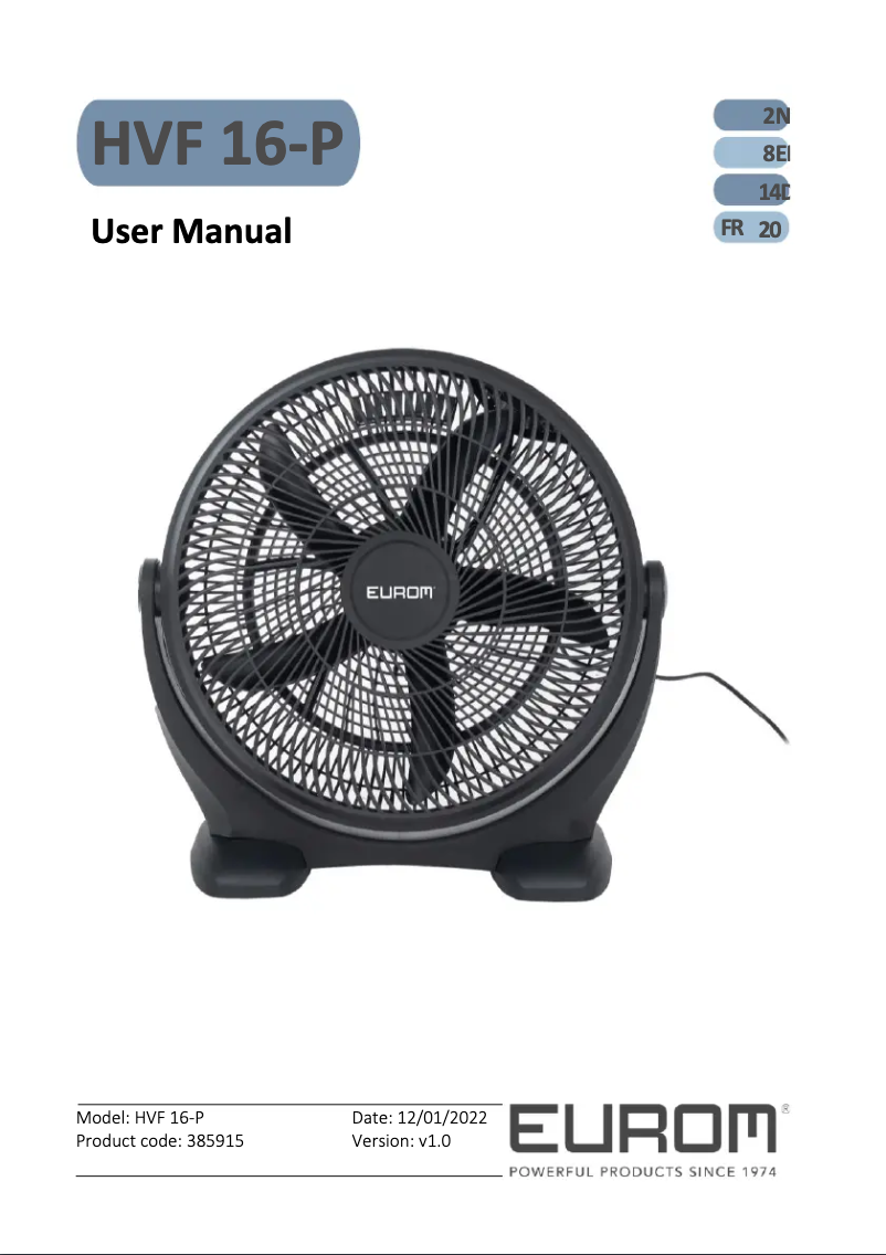 Página 1 del manual Manual de usuario Eurom HVF 16-P