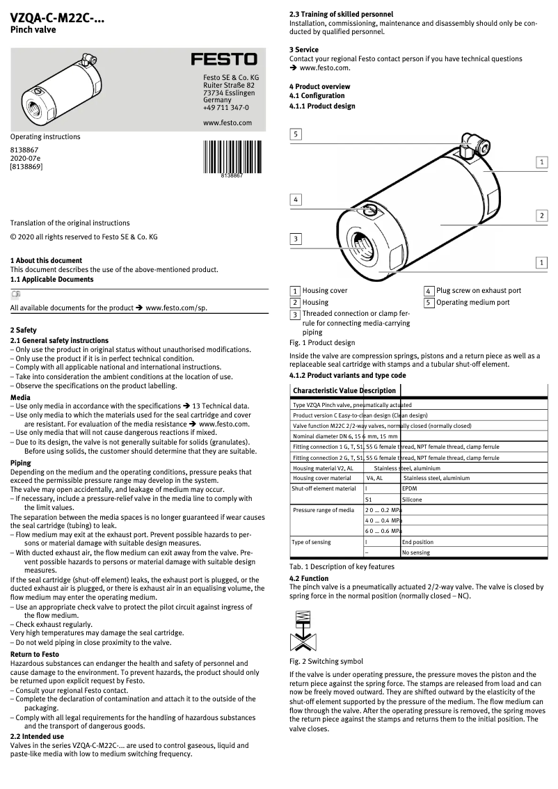 Image de la première page du manuel de l'appareil VZQA-C-M22C-15-GG-V2V4E-6