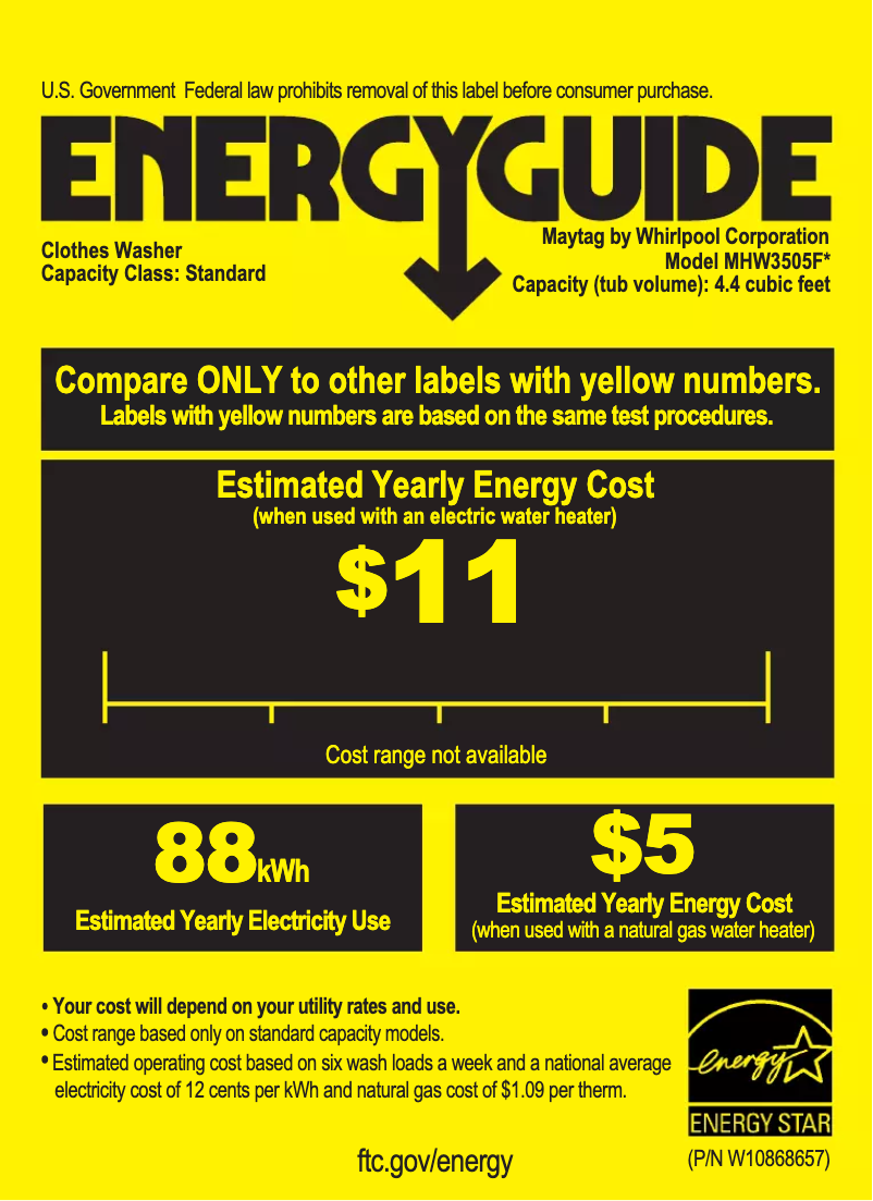 Page 1 de la notice Label énergétique Maytag MHW3505F