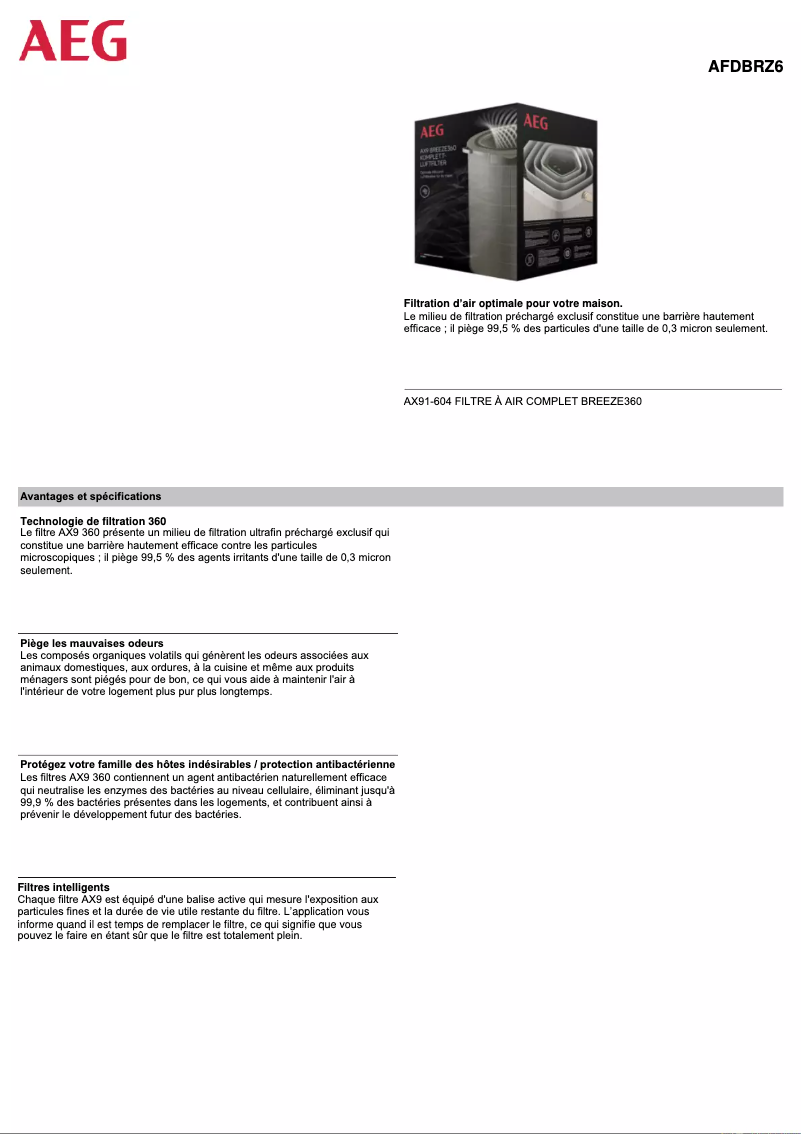Page 1 de la notice Manuel utilisateur AEG AFDBRZ6
