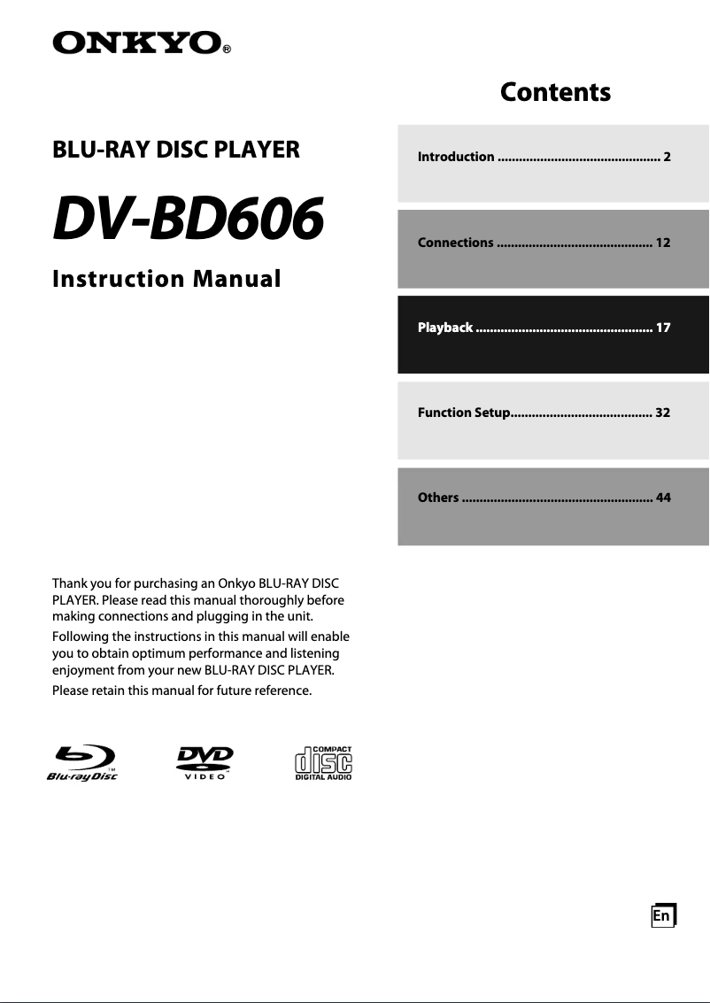 Page 1 de la notice Manuel utilisateur Onkyo DV-BD606