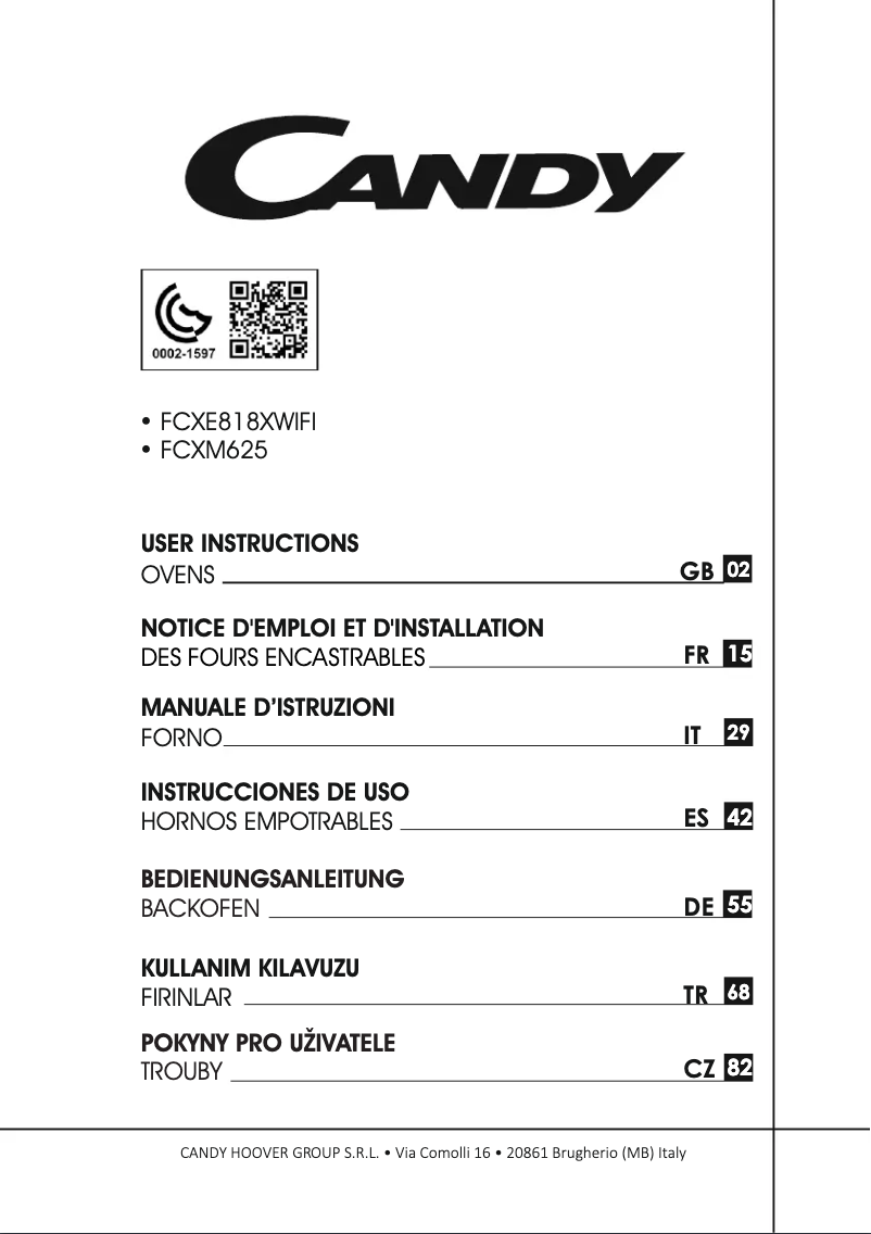 Page n°1 - Manuel utilisateur Candy FCXM625X/E