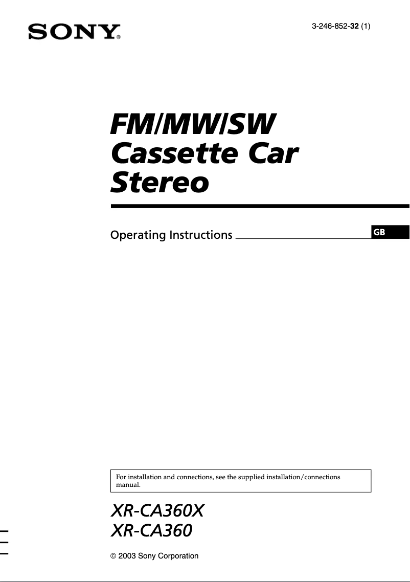 Page 1 de la notice Manuel utilisateur Sony XR-CA360X