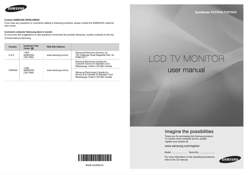 Image de la première page du manuel de l'appareil SyncMaster P2370HD