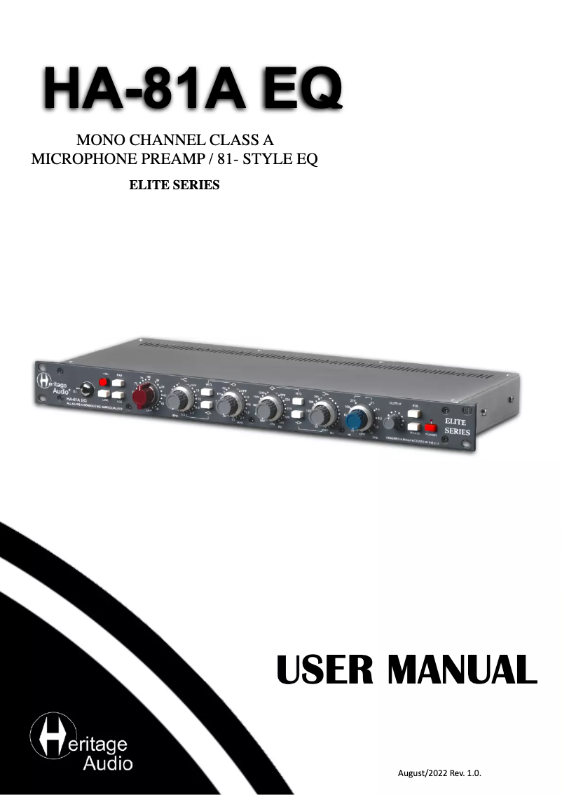 Page 1 de la notice Manuel utilisateur Heritage Audio Elite Series HA-81A