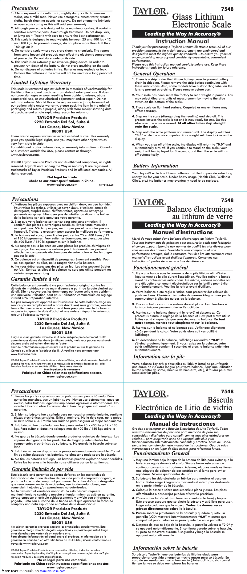 Page 1 of the manual User Manual Taylor 7548