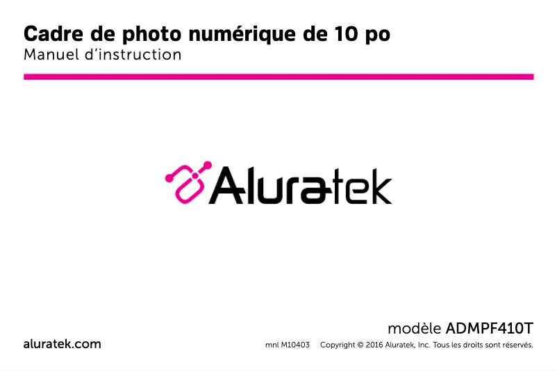 Page 1 de la notice Manuel utilisateur Aluratek ADMPF410T