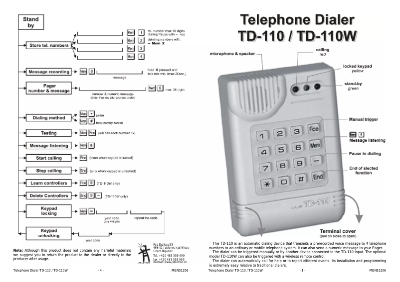 Imagen de la primera página del manual del dispositivo TS-110