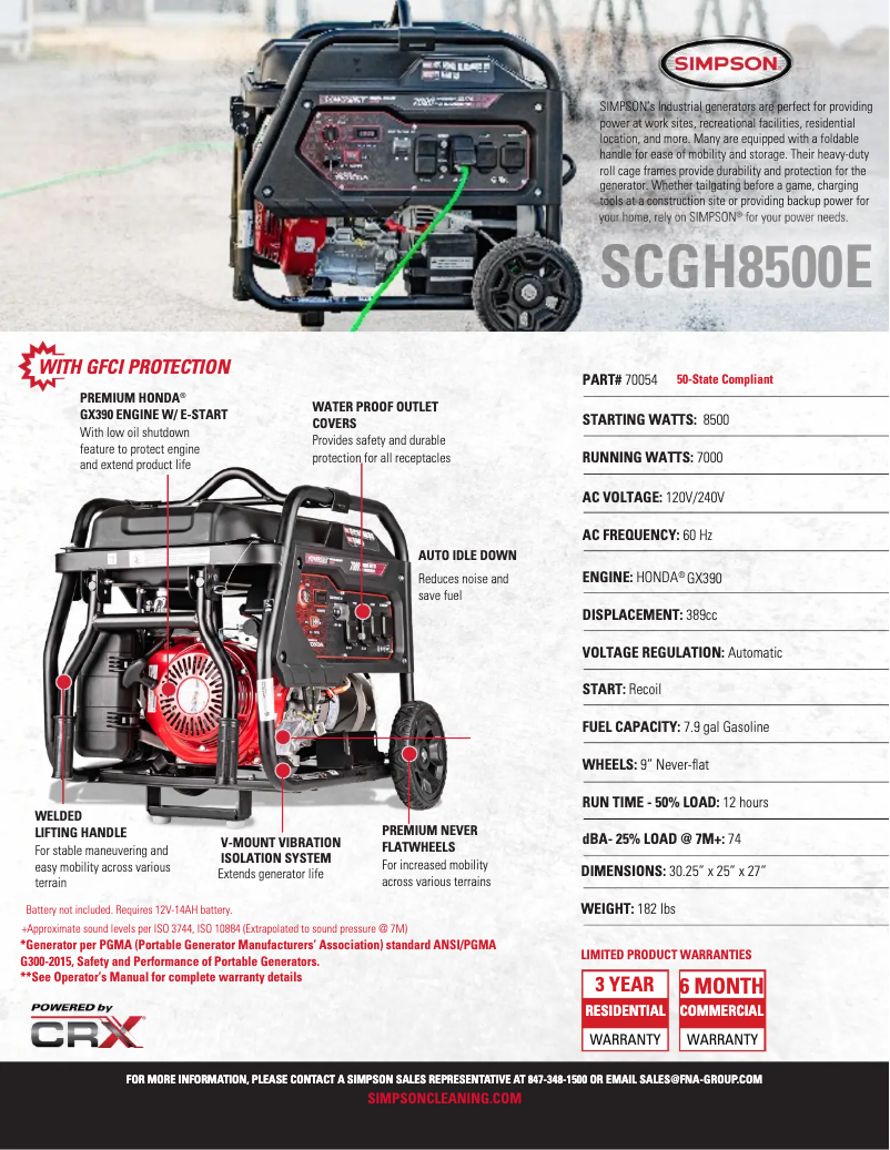 Page 1 de la notice Fiche technique Simpson SCGH8500E