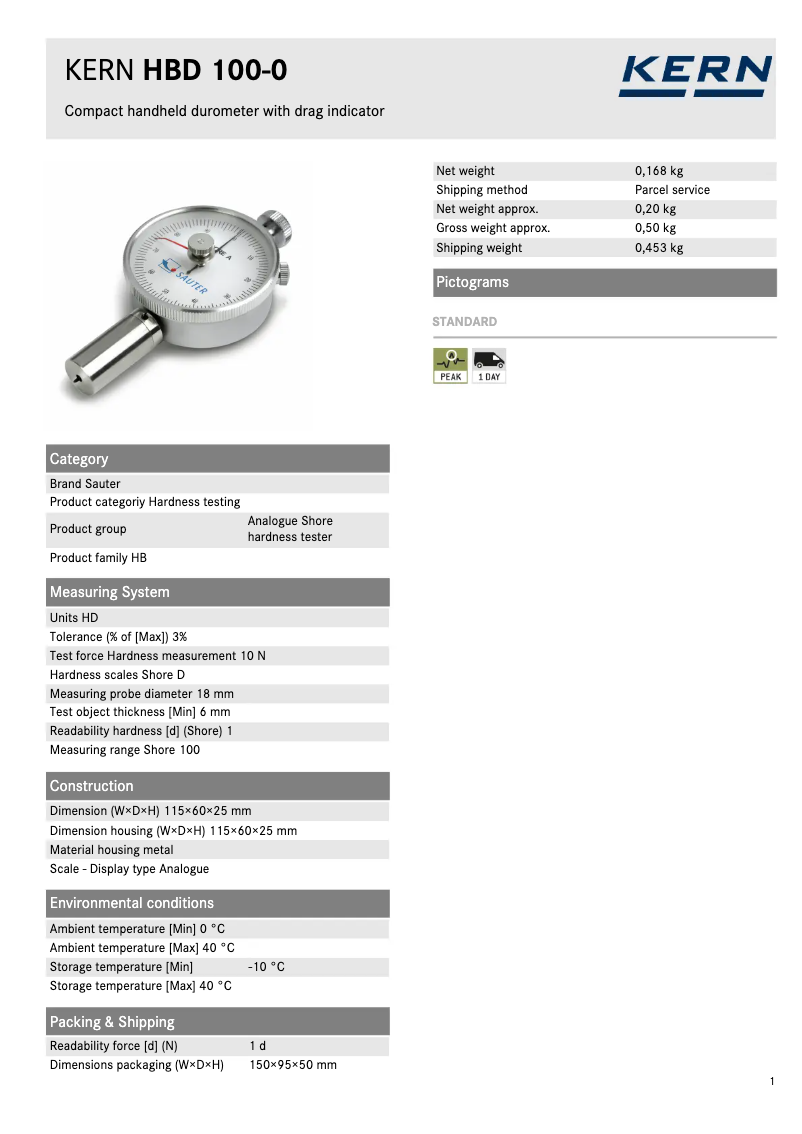 Page 1 de la notice Fiche technique Sauter HBD 100-0