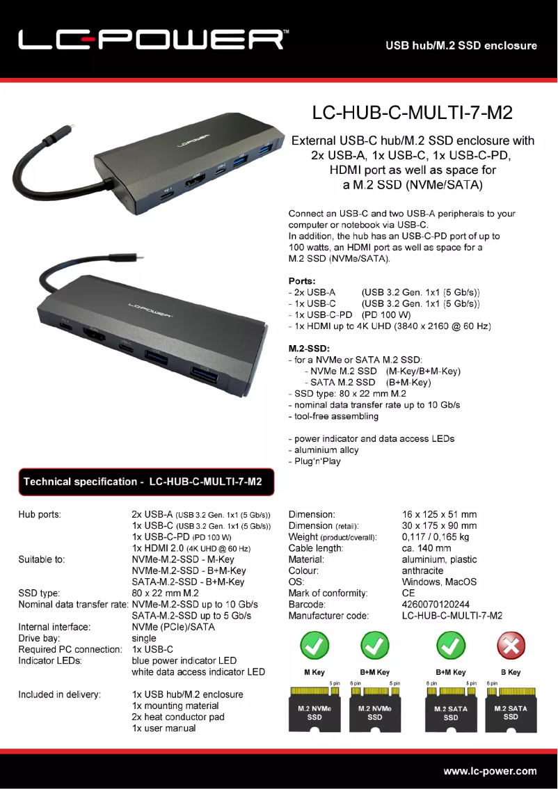 Page n°1 - Fiche technique LC-Power LC-HUB-C-MULTI-7-M2