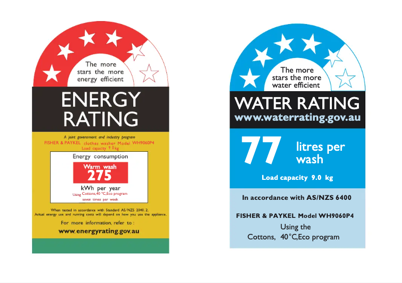 Page 1 de la notice Label énergétique Fisher & Paykel WH9060P4