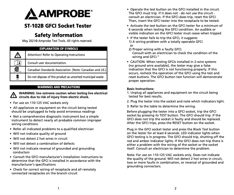 Page 1 de la notice Manuel utilisateur Amprobe ST-102B
