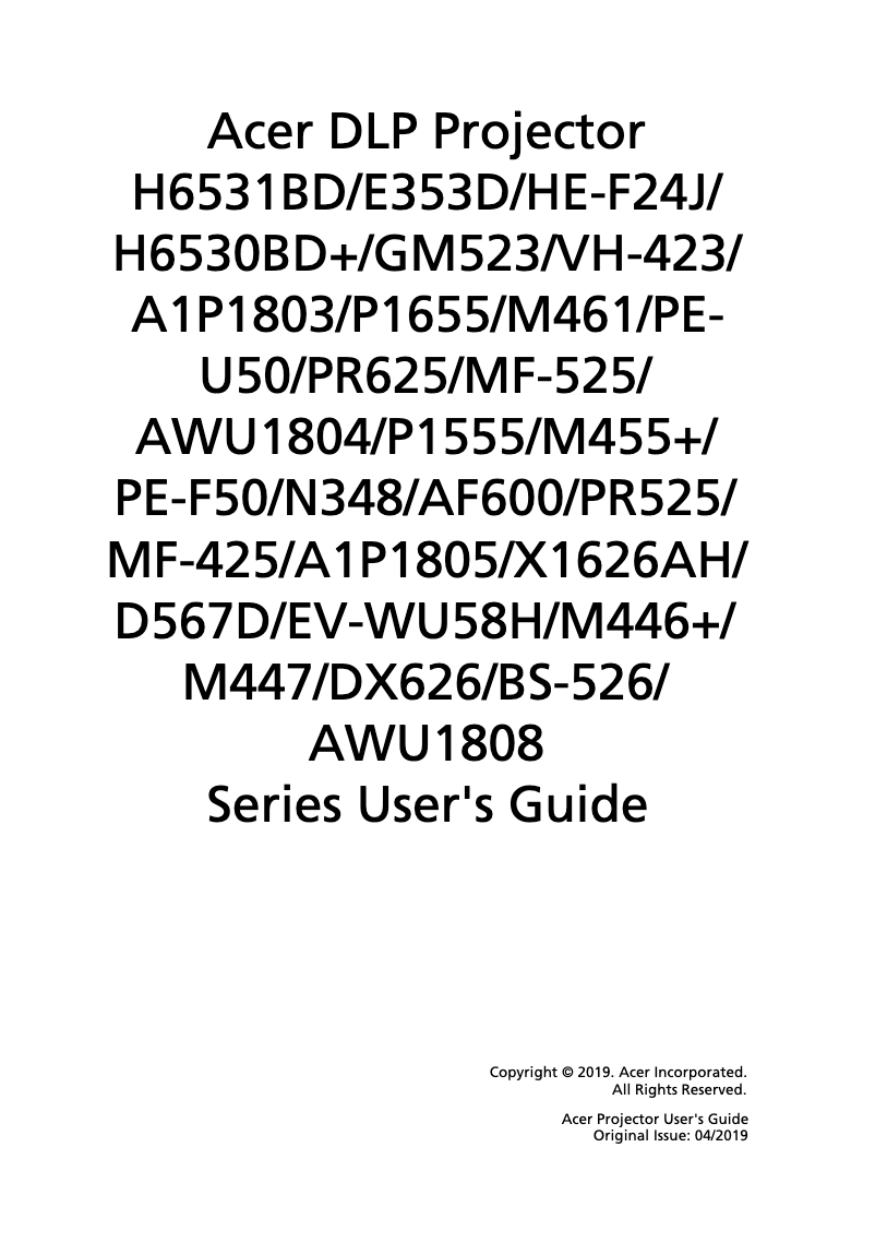 Page n°1 - Manuel utilisateur Acer VH-423