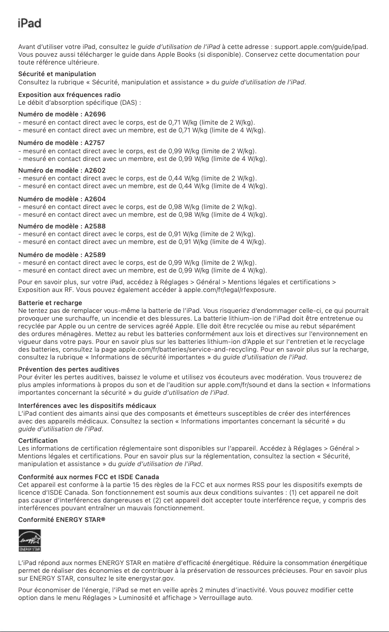 Image de la première page du manuel de l'appareil iPad Air (2022)