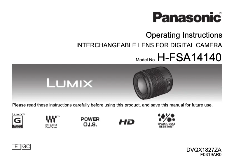 Image de la première page du manuel de l'appareil Lumix H-FSA14140E