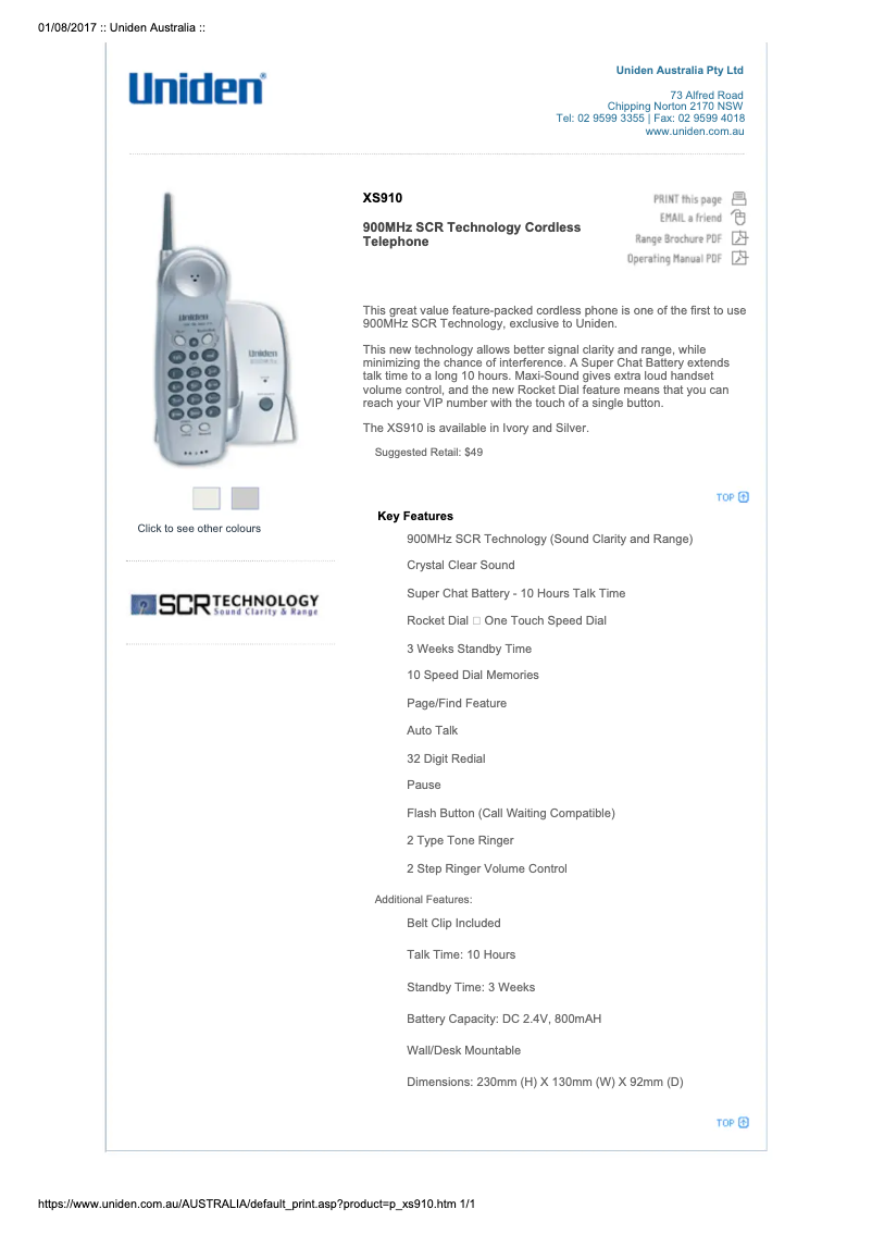 Image de la première page du manuel de l'appareil XS 910