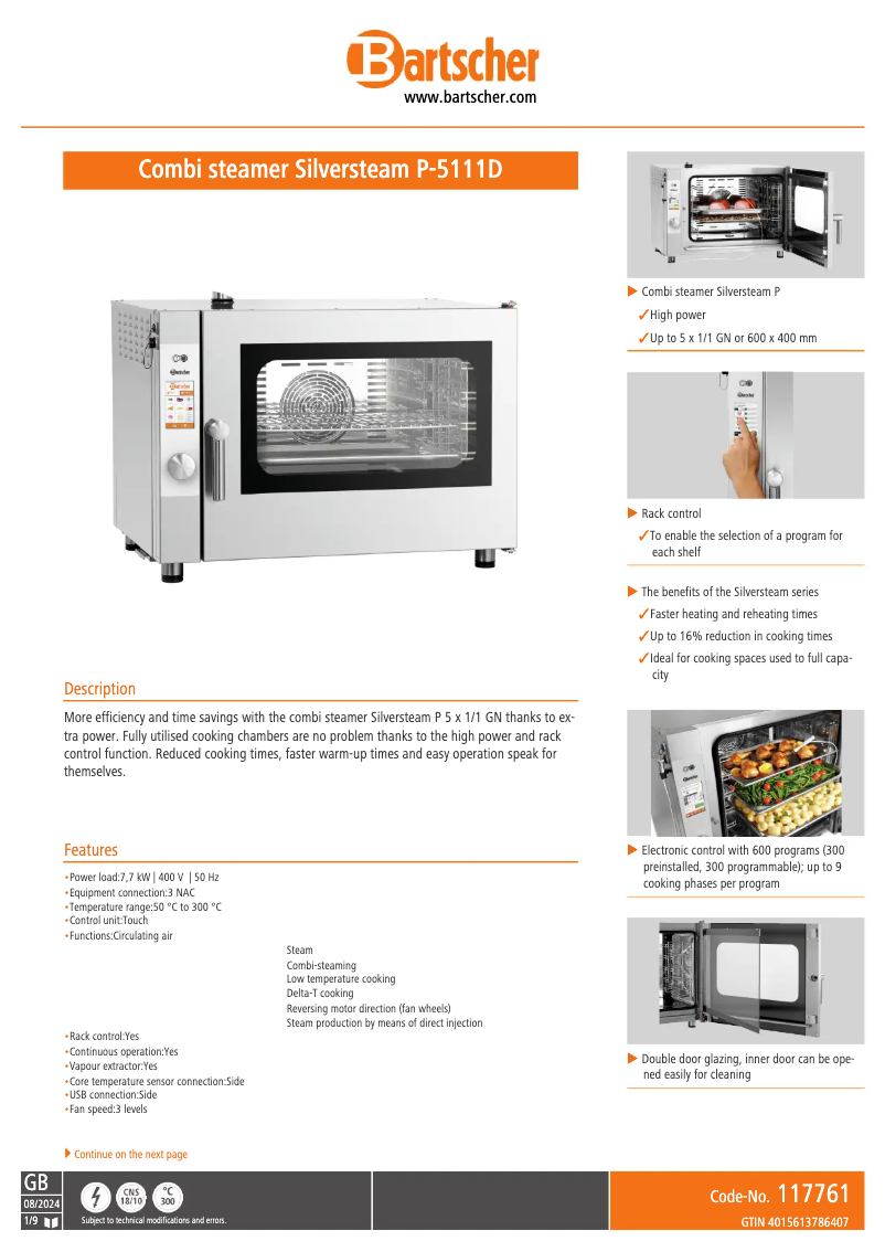 Page 1 de la notice Fiche technique Bartscher 117761
