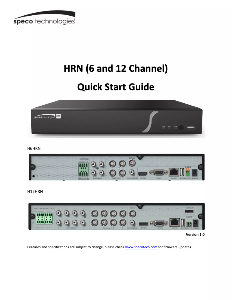 Page 1 de la notice Guide de démarrage rapide Speco Technologies H12HRN